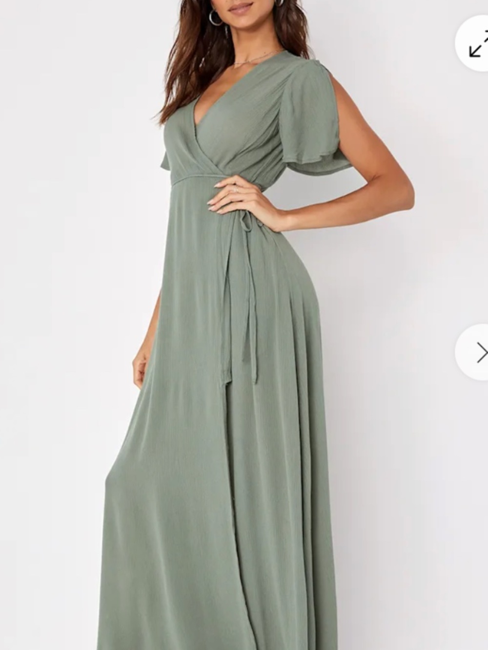 Lulus Much Obliged Washed Olive‎ Green Wrap Maxi Dress Large NWT Surplice